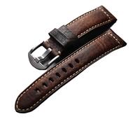 MCNVNEFSAW Bracelet en cuir de vachette, 20, 22, 24, 26 mm, fait main, style vintage, souple, for homme, compatible for PAM111 441 bracelet de montre(Silver buckle,24mm)