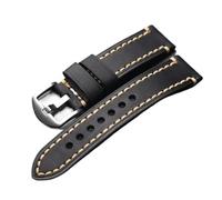 MCNVNEFSAW Bracelet en cuir de vachette souple brossé marron noir vintage 18 mm, 20 mm, 21 mm, 22 mm, 23 mm, 24 mm, 26 mm bracelet de montre(Black sliver buckle,22mm)