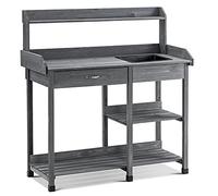 MCombo 0458 Table de Jardinage avec lavabo tiroir et étagère en Bois résistant aux intempéries, 115 x 45 x 121 cm (Anthracite, 115 cm (L) x 45 cm (l) x 121 cm (H))