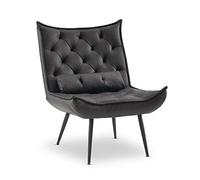MCombo 4778-1 - Fauteuil moderne, relaxant, avec coussin à la taille, pour salon, séjour, fauteuil de lecture rétro, vintage, rembourré, en simili cuir, sans repose-pieds, gris foncé