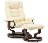 MCombo Chaise Recliner Fauteuil TV Recliner Canapé Tiltable Turns With Footstool Faux Leather Wooden Legs Noir/Crème (Cream)