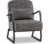 MCombo Fauteuil pour salon, fauteuil relax rétro vintage avec coussins en cuir, fauteuil avec accoudoirs fauteuil lounge, tissu microfibre, 4742-1 (gris foncé)