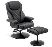 MCombo Fauteuil Relax avec Pouf, pour Le Salon, pivotant à 360°, Similicuir, 9022 (Noir)