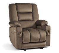 MCombo Fauteuil Relax Électrique Zéro Gravité, Fauteuil Inclinable avec Massage et Chaleur Lombaire, USB & Type-C, Porte-Gobelets, Fauteuil Salon Confort pour Salle de Séjour, 6079 (Marron, Moyen)