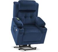 MCombo Fauteuil Releveur électrique 3 Moteurs, pour Personnes âgées, Fauteuil Relax avec Massage et Chaleur, Appui-tête Réglable et Repose-Pieds Allongé, Ports USB, 7664 (Bleu, Petit)