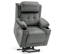 MCombo Fauteuil Releveur électrique 3 Moteurs, pour Personnes âgées, Fauteuil Relax avec Massage et Chaleur, Appui-tête Réglable et Repose-Pieds Allongé, Ports USB, 7664 (Gris, Petit)