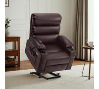 MCombo Fauteuil Releveur électrique, pour Personnes âgées, Fauteuil Relax avec Massage et Chaleur, avec Appui-tête, Repose-Pieds Allongé, Ports USB, en Similicuir, LC001 (Marron)