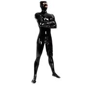 MCORKHUEIRGH Combinaison en latex pour homme avec capuche, masque, gants, chaussettes, respirant, fête, Halloween, jeu de rôle, noir, taille 4XL