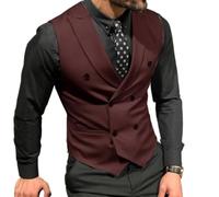Mcoskly Gilet de costume à double boutonnage décontracté pour homme - Coupe ajustée - Pour mariage, marié, rendez-vous, bordeaux, Medium