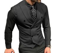 Mcoskly Vestes de costume à double boutonnage pour homme, gilets d'affaires décontractés, gilet coupe ajustée, pour mariage, marié, rendez-vous, noir, Medium