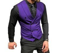 Mcoskly Vestes de costume à double boutonnage pour homme, gilets d'affaires décontractés, gilet coupe ajustée, pour mariage, marié, rendez-vous, violet, X-Large