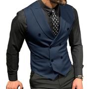 Mcoskly Vestes de costume à double boutonnage pour homme, gilets d'affaires décontractés, gilet coupe ajustée, pour mariage, marié, rendez-vous, bleu marine, 3X-Large