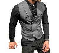 Mcoskly Vestes de costume à double boutonnage pour homme, gilets d'affaires décontractés, gilet coupe ajustée, pour mariage, marié, rendez-vous, gris, X-Small