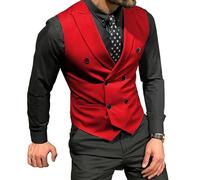 Mcoskly Vestes de costume à double boutonnage pour homme, gilets d'affaires décontractés, gilet coupe ajustée, pour mariage, marié, rendez-vous, Rouge, X-Large