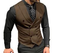 Mcoskly Vestes de costume à double boutonnage pour homme, gilets d'affaires décontractés, gilet coupe ajustée, pour mariage, marié, rendez-vous, marron, X-Large