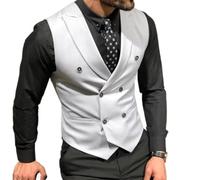 Mcoskly Vestes de costume à double boutonnage pour homme, gilets d'affaires décontractés, gilet coupe ajustée, pour mariage, marié, rendez-vous, blanc, Small