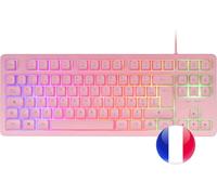 Mcp-Rgb3, Ensemble Clavier Gaming Fixe Rgb + Souris Gaming Rgb Flow 3200 Dpi + Casque Over-Ear Rgb + Tapis De Souris Xxl, Rose, Langue Française
