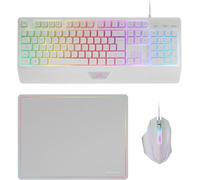 Mcp124, Combo De Jeu 3 En 1, Clavier Ergonomique H-Mech Led Rvb, Souris Rvb 3200 Dpi Huano, Tapis De Souris Nanotextile 360 \U200B\U200Bx 260 Mm, Compatibilité Multiplateforme, Portugaise, Blanc