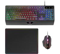 MCP124, Combo Gaming 3en1, Clavier Ergonomique H-Mech LED RVB, Souris RVB 3200DPI HUANO Switchs, Tapis de Souris Nanotextile 360x260mm, Compatibilité Multiplateforme, Française, Noir