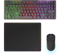 MCPWTKL,Combo Gaming sans Fil,Technologie DualPro Link 2.4GPRO,Clavier TKL FRGB Rainbow + Souris RGB 3200DPI avec Switches HUANO + Tapis Antidérapant 360x260mm,Noir,Espagnol