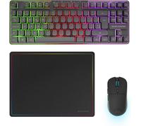 MCPWTKL,Combo Gaming sans Fil,Technologie DualPro Link 2.4GPRO,Clavier TKL FRGB Rainbow + Souris RGB 3200DPI avec Switches HUANO + Tapis Antidérapant 360x260mm,Noir,Portugais