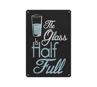 MCQWOMFQAK Glass Half Full Vs Half Empty Mindset Poster Optimism Positive Thinking Quote On Vintage Metal Sign For Office Or Therapy Room Decor 8 X 12 in