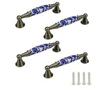 Mcredy Lot de 4 poignées d'armoire de cuisine en porcelaine bleue et blanche avec trous de 9,4 cm de centre à centre