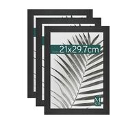 MCS Cadre Photo Studio Gallery A4 21,0 x 29,7 cm, Aspect Bois Noir, Bois MDF, Fixation Murale Verticale et Horizontale, Cadre Photo Moyen pour Photos, Documents et Œuvres d'Art (Lot de 3)