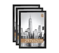 MCS Cadre Poster Trendsetter 29,7 x 42,0 cm, MDF Noir Haute-Brillance, Fixation Murale Verticale et Horizontale, Grand Cadre Photo pour Photos, Posters et Œuvres d'Art (Lot de 3)