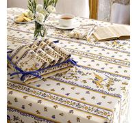 MCTISSUS Nappe carrée 1m50 x 1m50 Faïence de Moustiers Bleu Coton Enduit plastifié