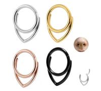 MCTNCT 4 Pièces Piercing Nez Anneaux 16G, Acier Chirurgical 316L, Septum Piercing Anneau, 8mm Hinged Nez Hélix Daith Tragus Cartilage Conch Piercing Bijoux pour Femmes Hommes