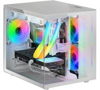 Mcvieww, Boîtier Pc Gaming Micro-Atx Avec Verre Trempé Continu 90º, Mini Tour Avec Double Chambre, Support Refroidissement Liquide, Blanc[ZHB0749]