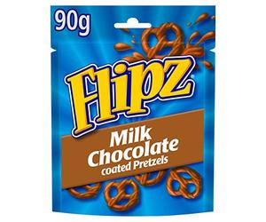 McVitie's Flipz Milk Chocolate Brezel, bretzels au sel croustillants au chocolat au lait, biscuits salés au goût sucré et salé pour un plaisir de grignoter unique, 1 x 90 g
