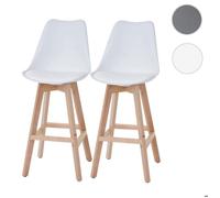 Mendler Tabouret de bar Malmö T501, design rétro, similicuir blanc, pieds clairs – lot de 2