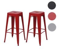 2x tabouret de bar HWC-A73, chaise de comptoir, métal, design industriel, empilable rouge