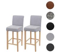 2x tabouret de bar HWC-C33, tabouret de comptoir, bois gris clair, pieds clairs, tissu/textile