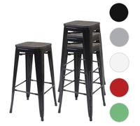 4x tabouret de bar HWC-A73 avec siège en bois, chaise de comptoir, métal, design industriel, empilable noir