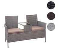 MCW Banc avec table en polyrotin MCW-E24 132cm ~ gris coussin crème