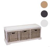 Mendler Banc de rangement Bienne 112x46x37 cm avec boîte et 3 paniers en rotin Kubu Blanc