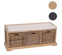Mendler Banc Bienne avec boîte de rangement et 3 paniers en rotin kubu 112×46×37 cm Clair