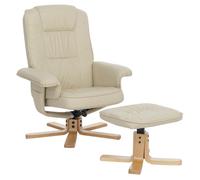 MCW Fauteuil relax /de relaxation M56 avec pouf, simili-cuir ~ crème