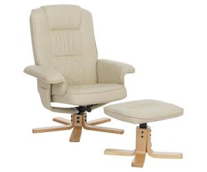 MCW Fauteuil relax /de relaxation M56 avec pouf, simili-cuir ~ crème