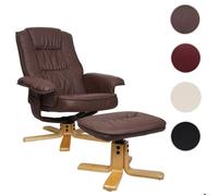 MCW Fauteuil relax M56 avec pouf similicuir bois d'eucalyptus rouge-brun