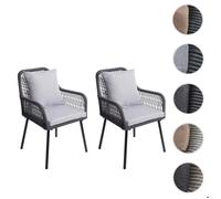 Set De 2 Chaises De Jardin Hwc-O12, Coussin D'assise/De Dossier Outdoor Aluminium Corde Tressée Anthracite, Housse Gris Clair Gris