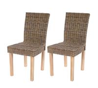 Mendler Lot de 2 chaises de séjour Littau en osier et rotin Kubu – Gris