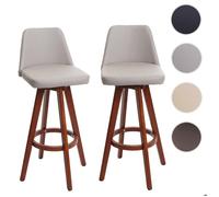 MCW Lot de 2 tabourets de bar MCW-C43 bois similicuir pivotant taupe