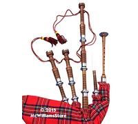 McWilliams Cornemuse écossaise professionnelle des Highlands avec supports montés en argent, tartan Royal Stewart et sac