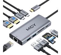 MCY Station d'accueil pour ordinateur portable simple 8K, double moniteur 4K @ 60 Hz, hub USB C Ethernet 10 en 1, adaptateur USB-C vers HDMI PD100W, port de données USB, SD/TF, station d'accueil de