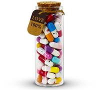 Mczcent Lot de 47 capsules avec lettres de message dans un flacon en verre, joli visage souriant, amour, amitié, lettre de couleur, pilules à message pour garçons, filles, amis, famille