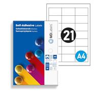 MD Labels Étiquettes adhésives universelles DIN A4 -63,5 x 38,1 mm, 2100 étiquettes - Imprimables - Blanc 100 fogli